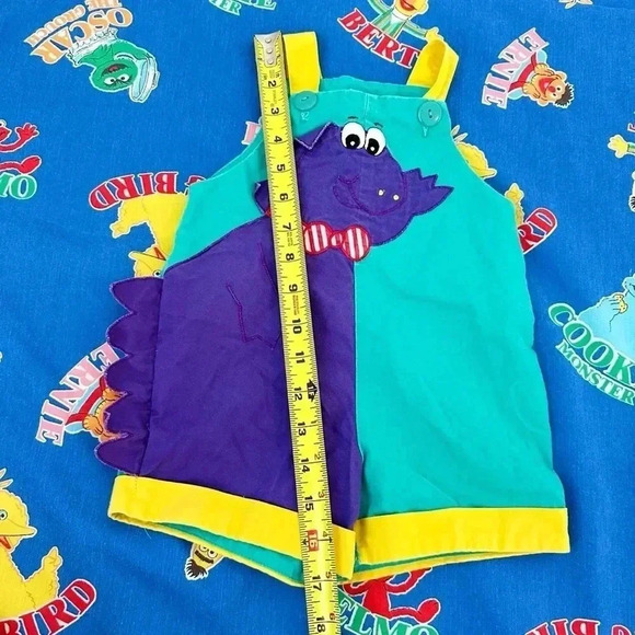 Vintage Kids Dinosaur Colorblock Romper Overalls Size 12-18 Months - Picture 4 of 6